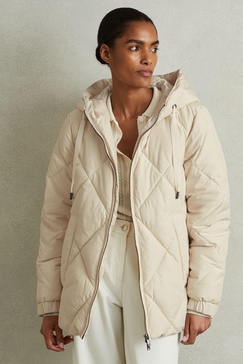 Quilted Puffer Coat in Cream