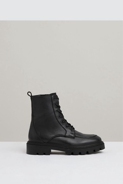 Leather Lace-Up Boots in Black