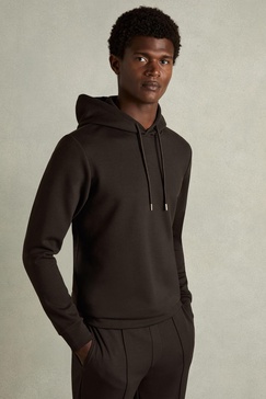 Interlock Jersey Hoodie in Chocolate Brown