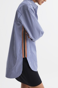 Oversized Cotton Side Stripe Shirt in Blue/White