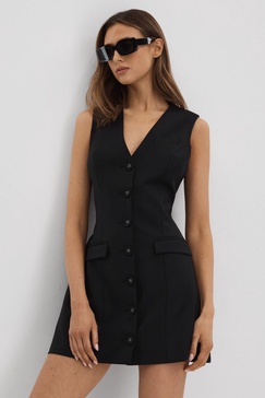 Anna Quan Single Breasted Mini Dress in Black