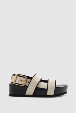 Strappy Chunky Canvas Sandals in Black