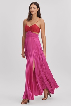 Amur Pleated Cut-Out Maxi Dress in Magenta