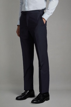 Modern Fit Wool Blend Trousers in Navy