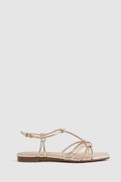 Metallic Knot Detail Sandals in Gold