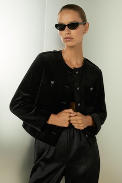 Cropped Velvet Jacket in Black