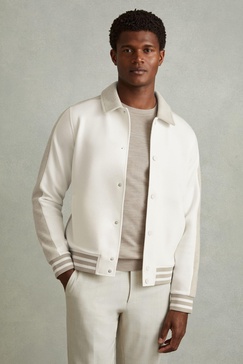 Arnold Optic White/Soft Grey Melange Hybrid Interlock Jersey Bomber Jacket