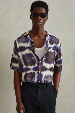 Relaxed Tie Dye Cuban Collar Shirt in Purple Multi