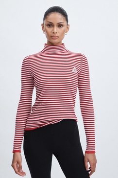 The Upside Organic-Cotton Striped Knit Top in Red Stripe