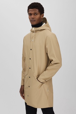 Rains Longline Hooded Raincoat in Sand