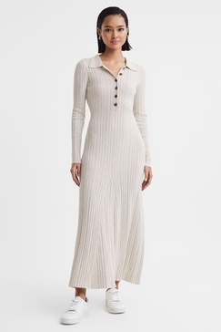 Anna Quan Knitted Polo Maxi Dress in Ecru