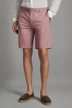 Modern Fit Cotton Blend Chino Shorts in Dusty Pink