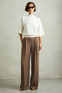 Wide Leg Elasticated Trousers in Mocha Brown