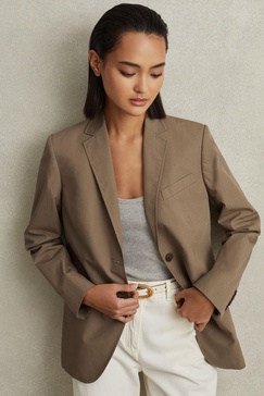 Single Breasted Cotton Blazer in Taupe