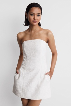 Anna Quan Boucle Strapless Mini Dress in White