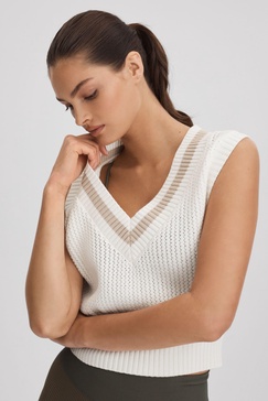 The Upside Knitted Cotton Cropped Vest in White