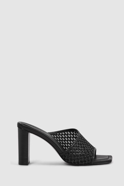 Raffia Block Heel Mules in Black