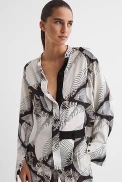 Abstract Print Co-Ord Blouse in Black/White