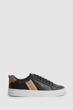 Leather Side Stripe Trainers in Black