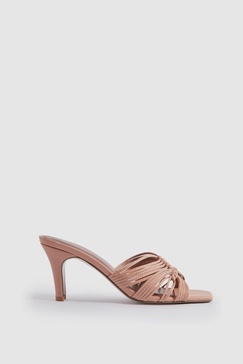 Leather Knot Detail Mules in Blush