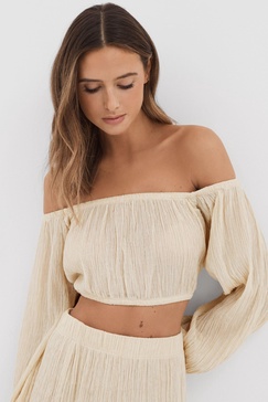 Savannah Morrow Silk Blend Cropped Top in Cream