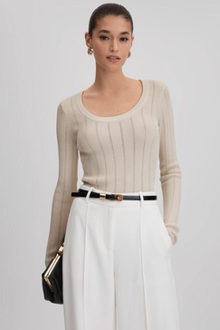 Knitted Scoop Neck Top in Cream