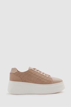 Leather Suede Lattice Trainers in Blush