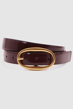 Patent Leather Oval Buckle Belt in Oxblood