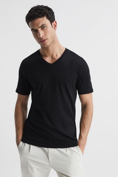 Cotton V-Neck T-Shirt in Black