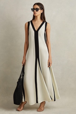 Colourblock Maxi Dress in Black/Cream