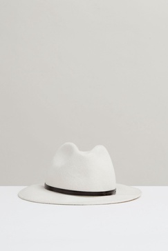 Wool Felt Leather Band Fedora in Ivory