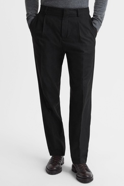 Slim Fit Flannel Trousers in Black