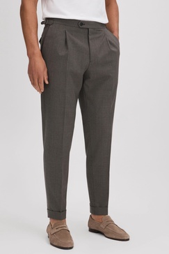 Slim Fit Wool Blend Puppytooth Trousers in Brown