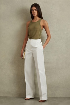 Cotton Wide Leg Suit Trousers in White