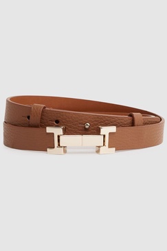 Leather Square Hinge Belt in Tan