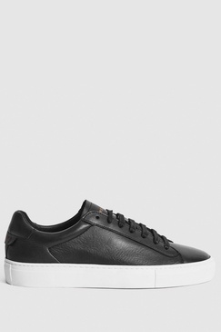 Lace Up Leather Trainers in Black