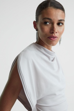 Asymmetric Draped Top in Silver