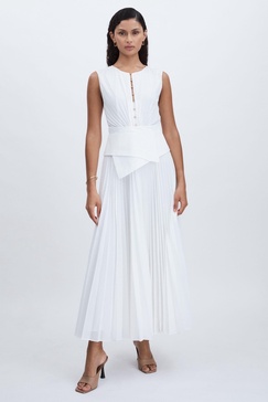 Acler Pleated Waist Panel Midi Dress in Ivory