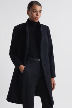 Petite Wool Blend Mid-Length Coat in Black