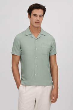 Cuban Collar Button Through Shirt in Pistachio