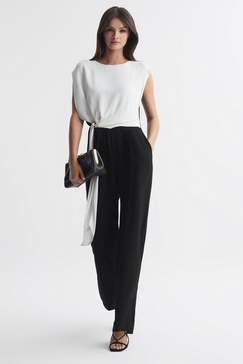 Fitted Colourblock Wide Leg Jumpsuit in Black/Cream