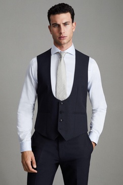 Horse Shoe Slim Fit Wool Waistcoat in Navy