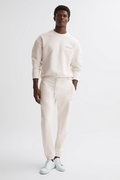 Reiss | Ché Motif Cotton Drawstring Joggers in Off White