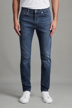 Slim Fit Washed Jersey Jeans in Indigo