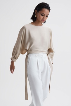 Blouson Style Cropped Blouse in Champagne