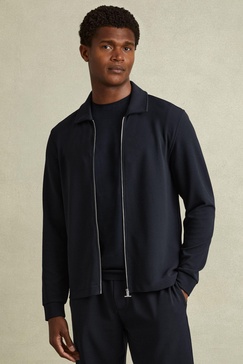 Textured Zip-Through Jacket in Navy