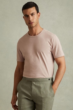 Cotton Crew Neck T-Shirt in Washed Pink