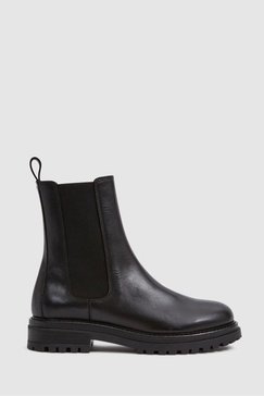 Leather Pull On Chelsea Boots in Black