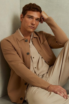 Knitted Button-Through Jacket in Camel