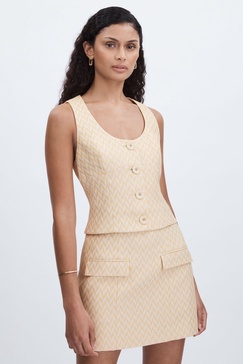 Anna Quan Chevron-Weave Button-Through Top in Cream